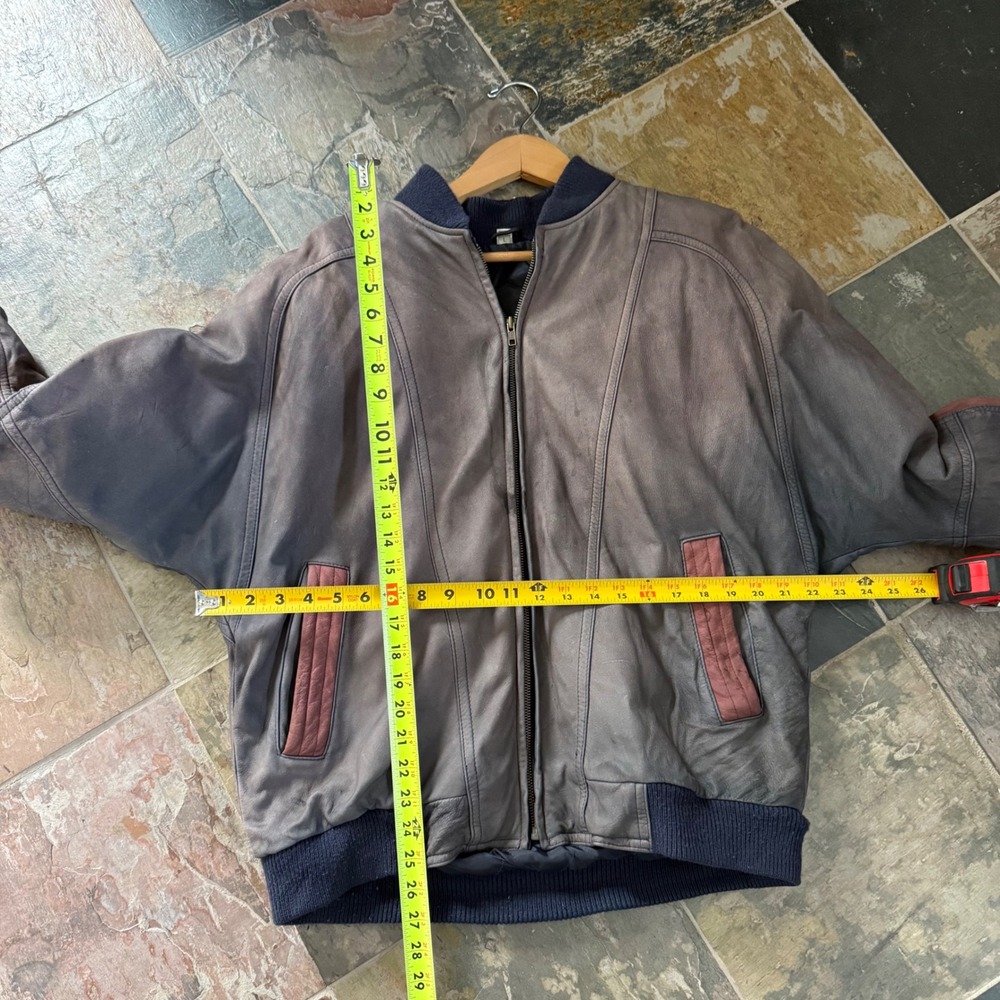 Vintage Midwest International Faded Leather Bomber Jacket Size L - Picture 7 of 8